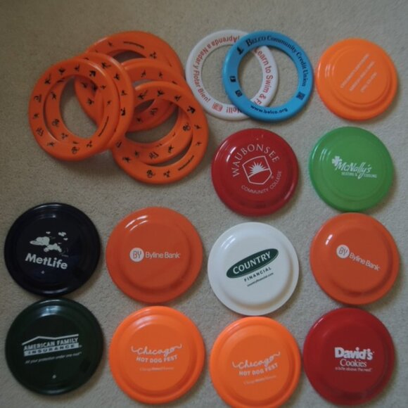 Frisbees Lot of 24 Flying Discs + Spin Jammer Rings - Frisbee Promo Toys - NEW - Picture 2 of 11
